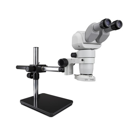 SCIENSCOPE Ergo Stereo Zoom Microscope With LED Ring Light On Single Arm Stand CMO-PK5S-E1-E